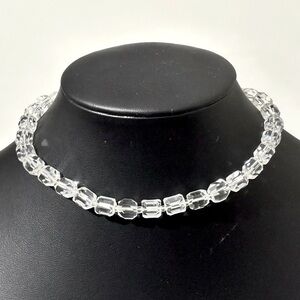 Vintage Japan square glass crystal beaded necklace choker art deco